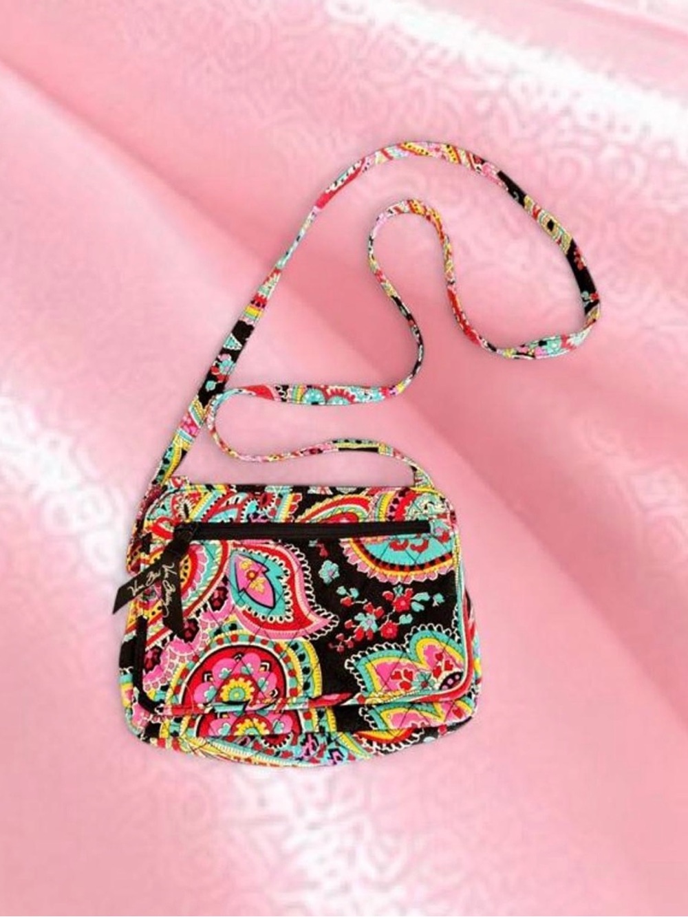Vera Bradley Black Crossbody Bag with Pink Paisley Print